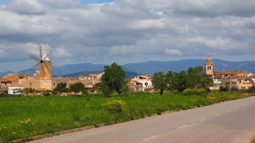 Panoramablick über Algaida und die Landschaft des Pla de Mallorca