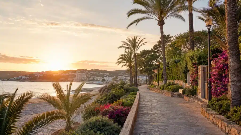 Promenade mit Palmen, Cafés und mediterraner Atmosphäre in Santa Ponça auf Mallorca